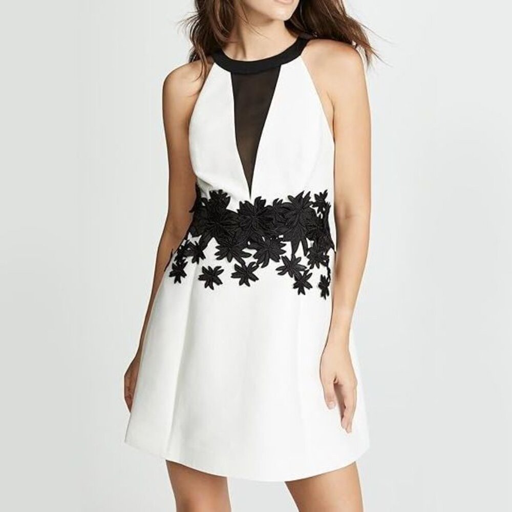 NEW HALSTON Heritage Women Silk Blend Floral Embroidered Round Neck Mini Dress - Picture 2 of 6